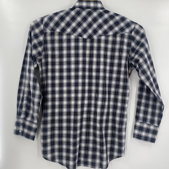 Roper Large Black Blue Plaid Check Pearl Snap Button Up L/S Western Shirt - Picture 5 of 5